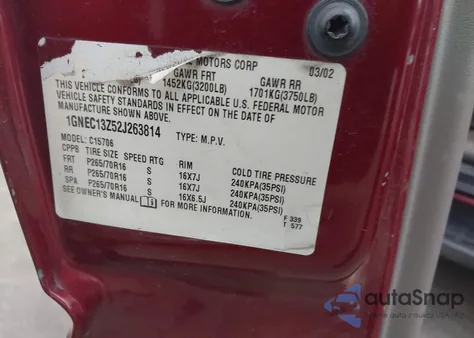 2002 Chevrolet Tahoe Lt из США, поврежденный, VIN 1GNEC13Z52J263814